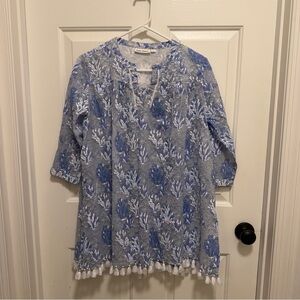 Roller Rabbit Beach Cover Up Ugyen Leaves Serafina Tunic Size XS